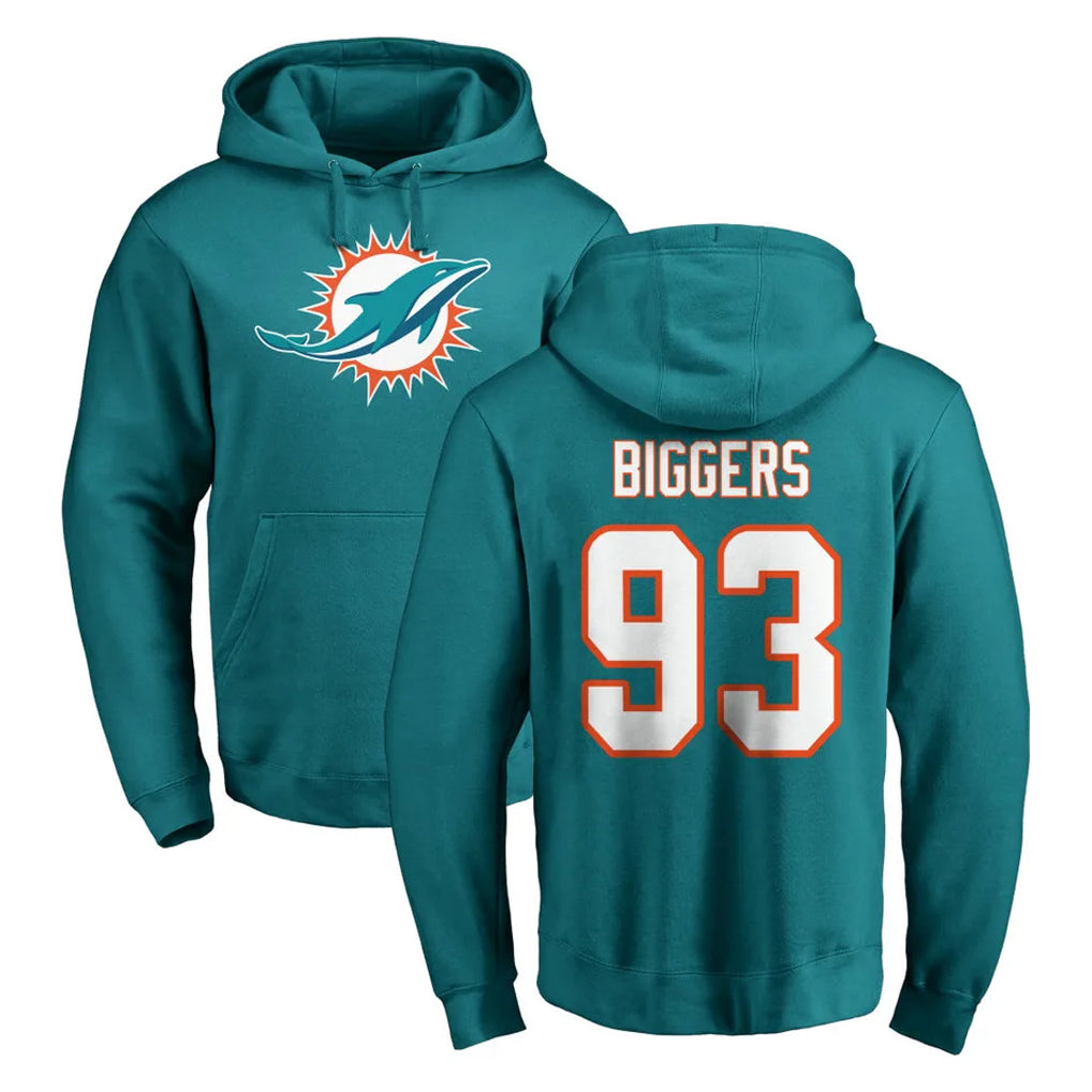 M.Dolphins #93 Zeek Biggers Player Aqua LOGO Pullover Hoodies Limited Ddoa Stitched Jerseys