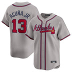 A.Braves #13 Ronald Acuna Jr. Player Gray Road Limited Ddoa Stitched Jerseys
