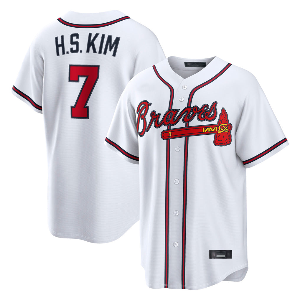 A.Braves #7 Ha-Seong Kim Player White Home Game Ddoa Stitched Jerseys