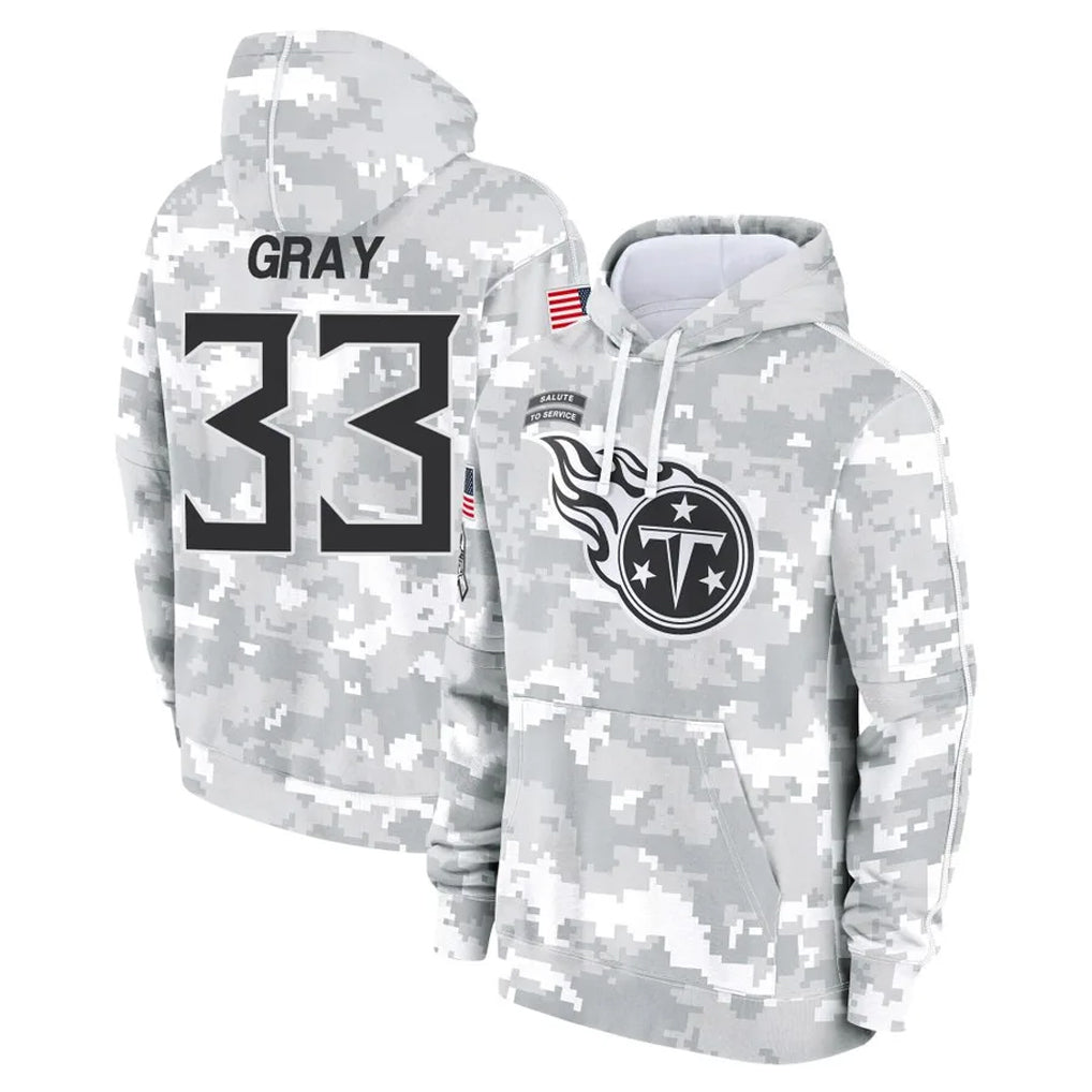 T.Titans #33 Cedric Gray Player Camo Arctic Salute to Service Pullover Hoodies Home Game Ddoa Stitched Jerseys