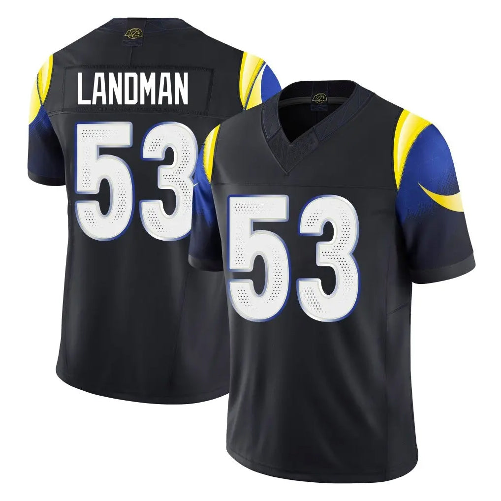 LA.Rams #53 Nate Landman Player Black Midnight Rivalries Collection Limited Home Game Ddoa Stitched Jerseys