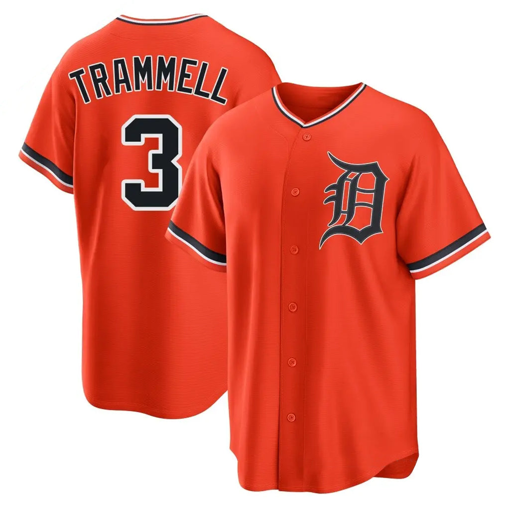D.Tigers #3 Alan Trammell Player Orange Home Game Ddoa Stitched Jerseys
