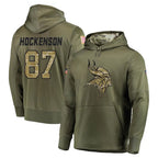 M.Vikings #87 T.J. Hockenson Player Olive Salute to Service Pullover Hoodies Home Game Ddoa Stitched Jerseys