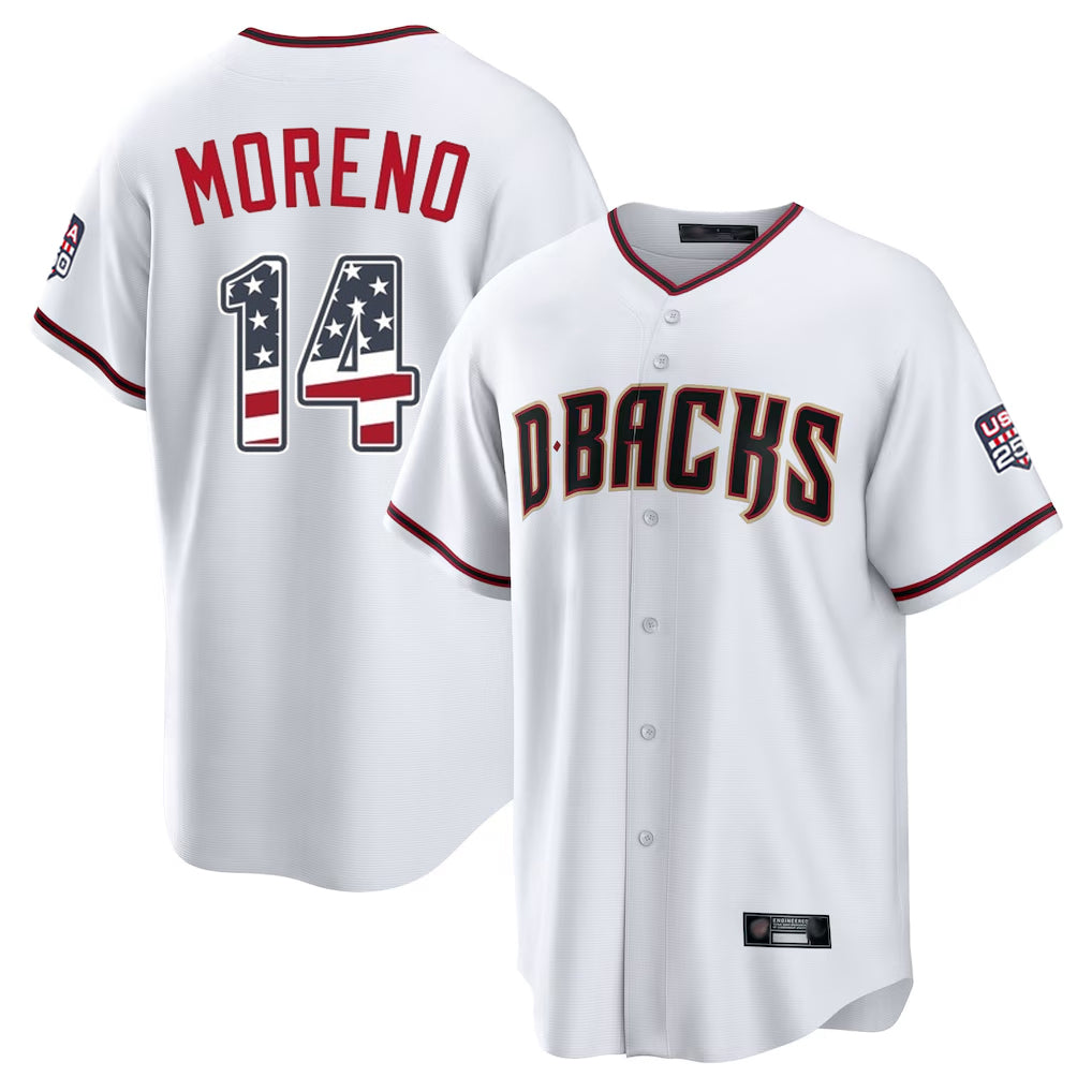 A.Diamondbacks #14 Gabriel Moreno Player White USA 250 Fourth of July Home Game Ddoa Stitched Jerseys