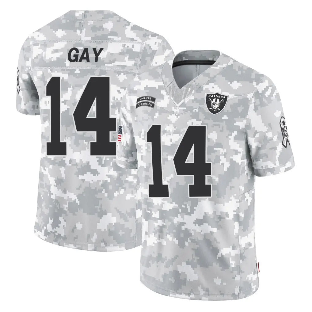 LV.Raiders #14 Matt Gay Player Arctic Camo Salute To Service Limited Game Ddoa Stitched Jerseys