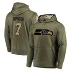 S.Seahawks #7 Uchenna Nwosu Player Olive Salute to Service Pullover Hoodie Home Game Ddoa Stitched Jerseys