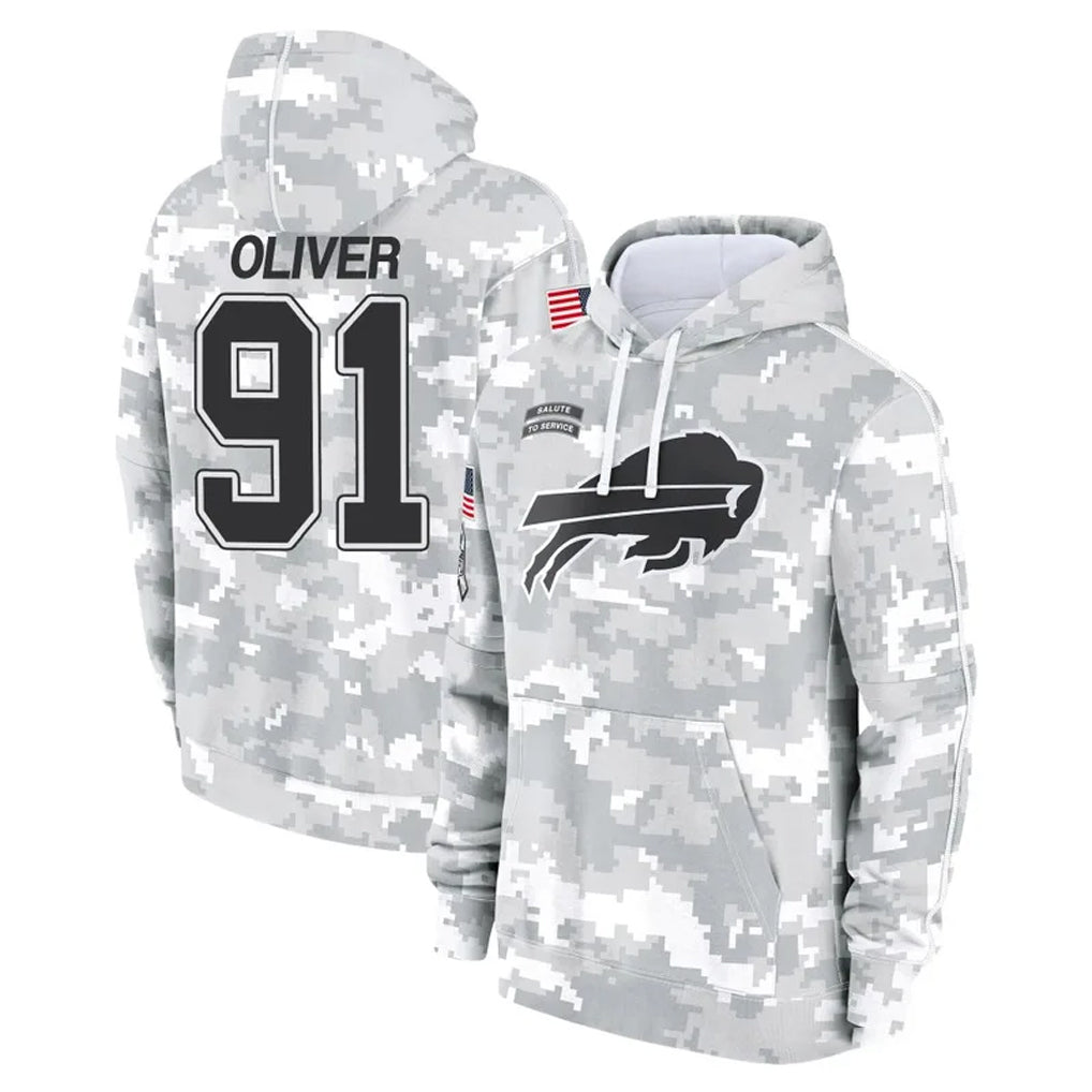 B.Bills #91 Ed Oliver Player Arctic Camo Salute to Service Hoodies Ddoa Stitched Jerseys