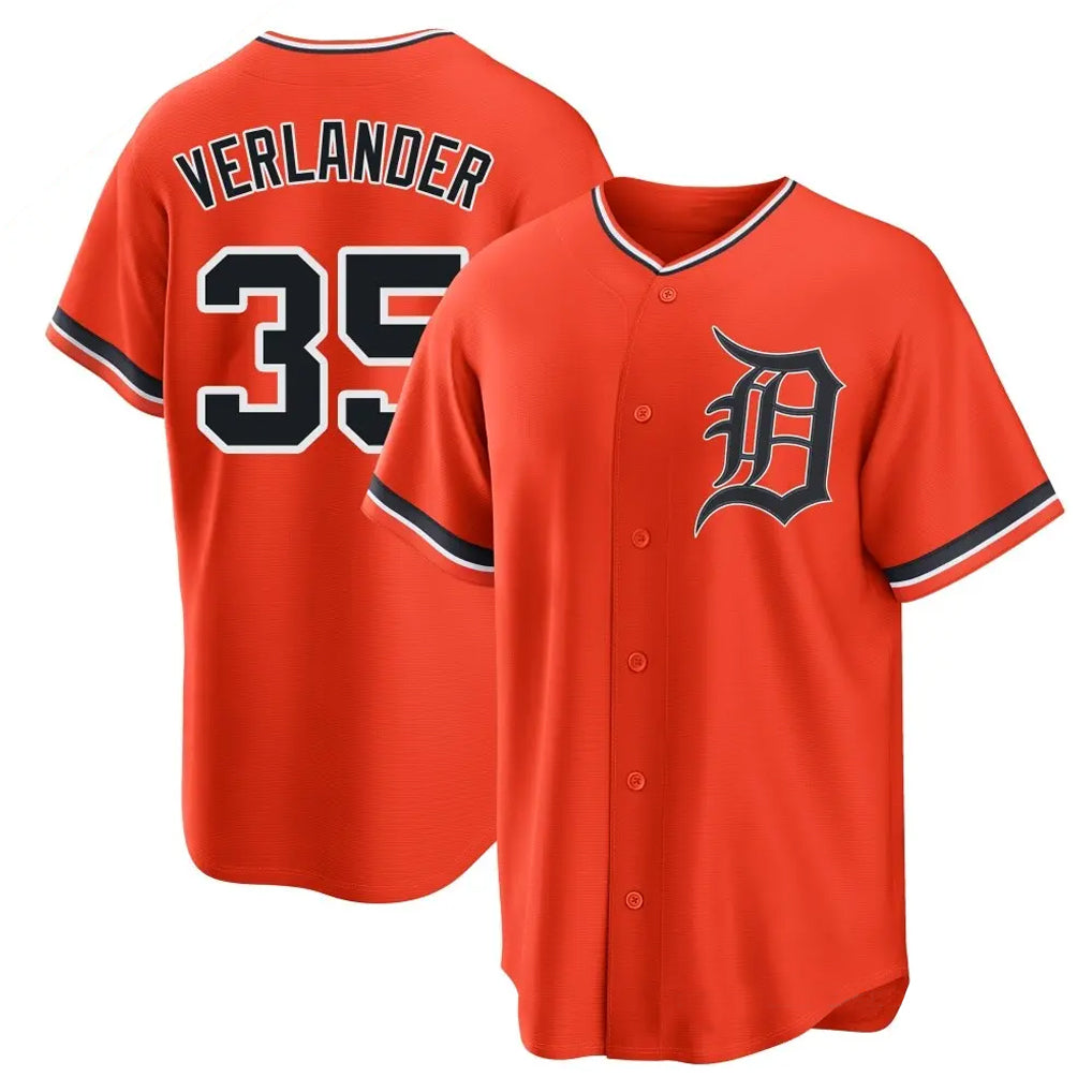 D.Tigers #35 Justin Verlander Player Orange Home Game Ddoa Stitched Jerseys
