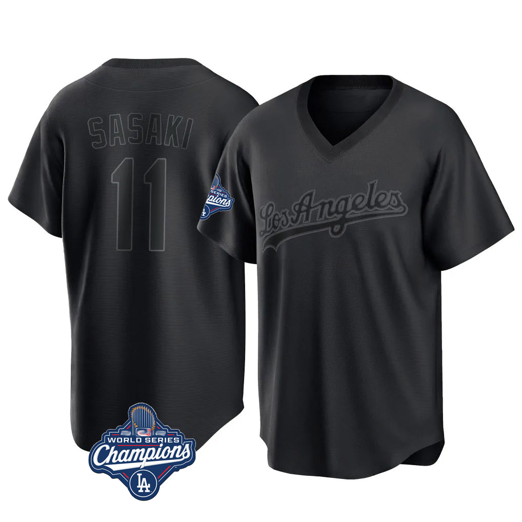 LA.Dodgers #11 Roki Sasaki Player Black World Series Meet Pitch Fashion T-shirt Ddoa Stitched Jerseys