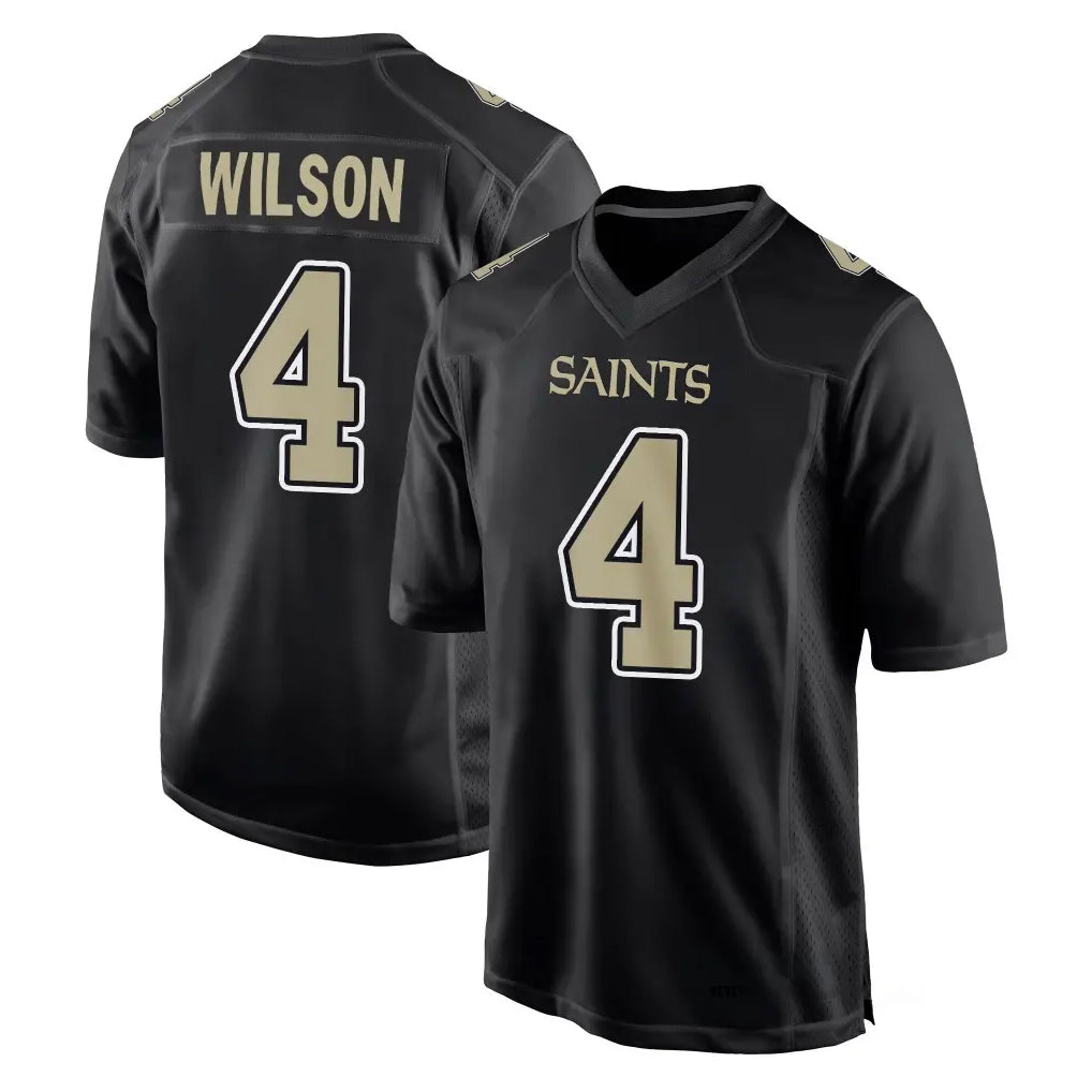NO.Saints #4 Zach Wilson Player Black Carbon Fashion Home Game Ddoa Stitched Jerseys