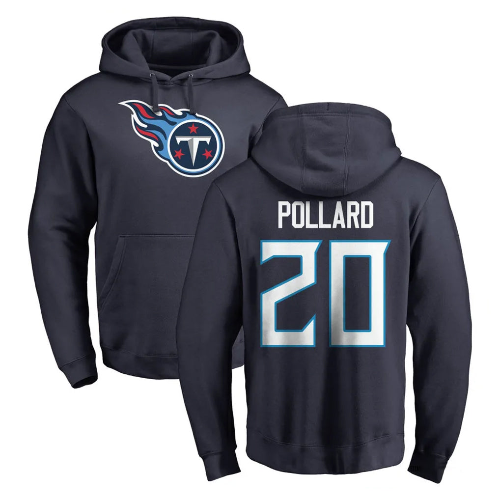 T.Titans #20 Tony Pollard Player Navy Logo Pullover Hoodies Home Game Ddoa Stitched Jerseys