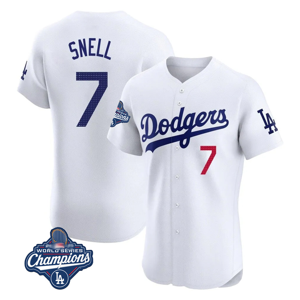 LA.Dodgers #7 Blake Snell Player White Limited Elite World Series Meet Home Ddoa Stitched Jerseys
