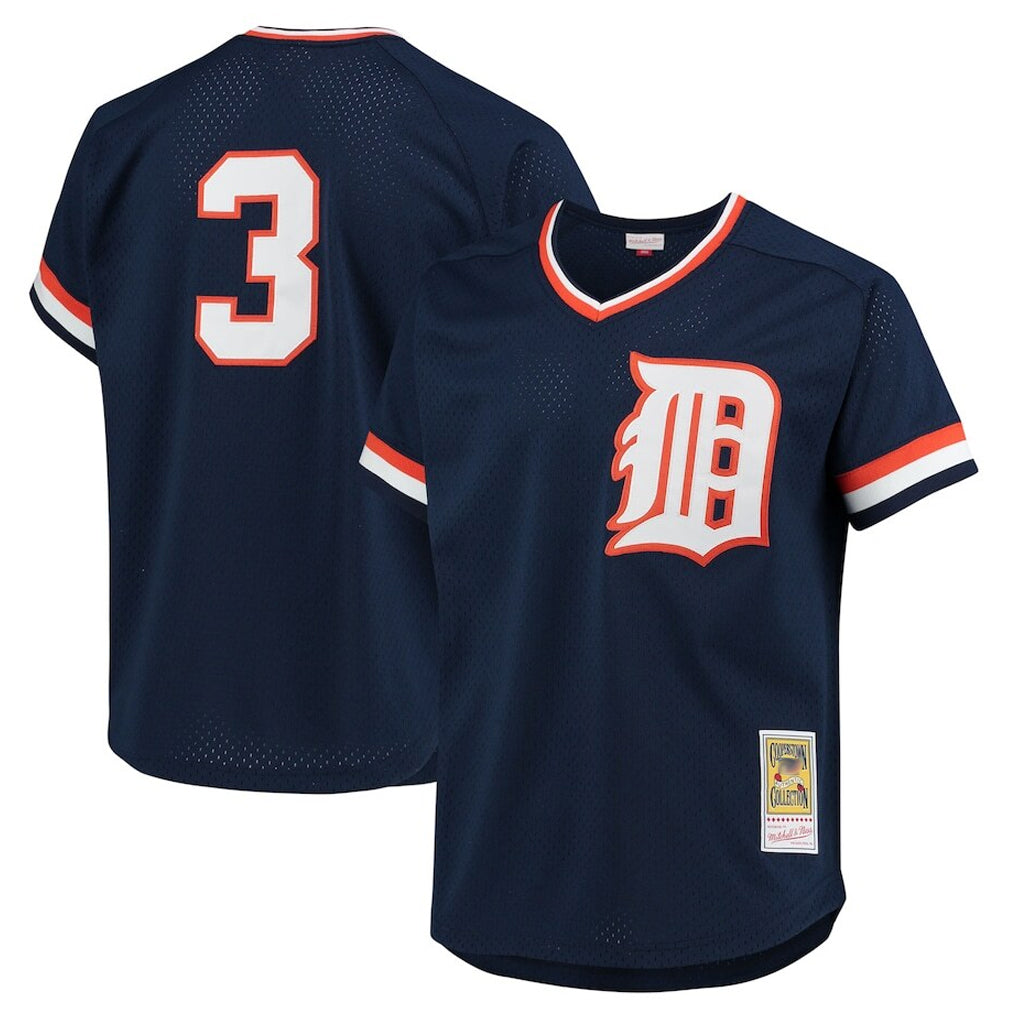 D.Tigers #3 Alan Trammell Player Navy Mitchell & Ness 1984 Mesh Batting Practice  T-shirt Ddoa Stitched Jerseys