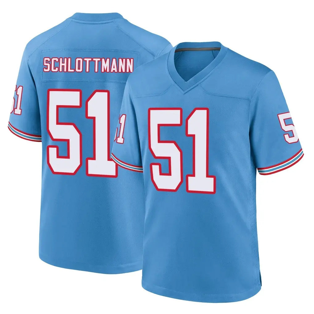T.Titans #51 Austin Schlottmann Player Light Blue Oilers Throwback Home Game Ddoa Stitched Jerseys