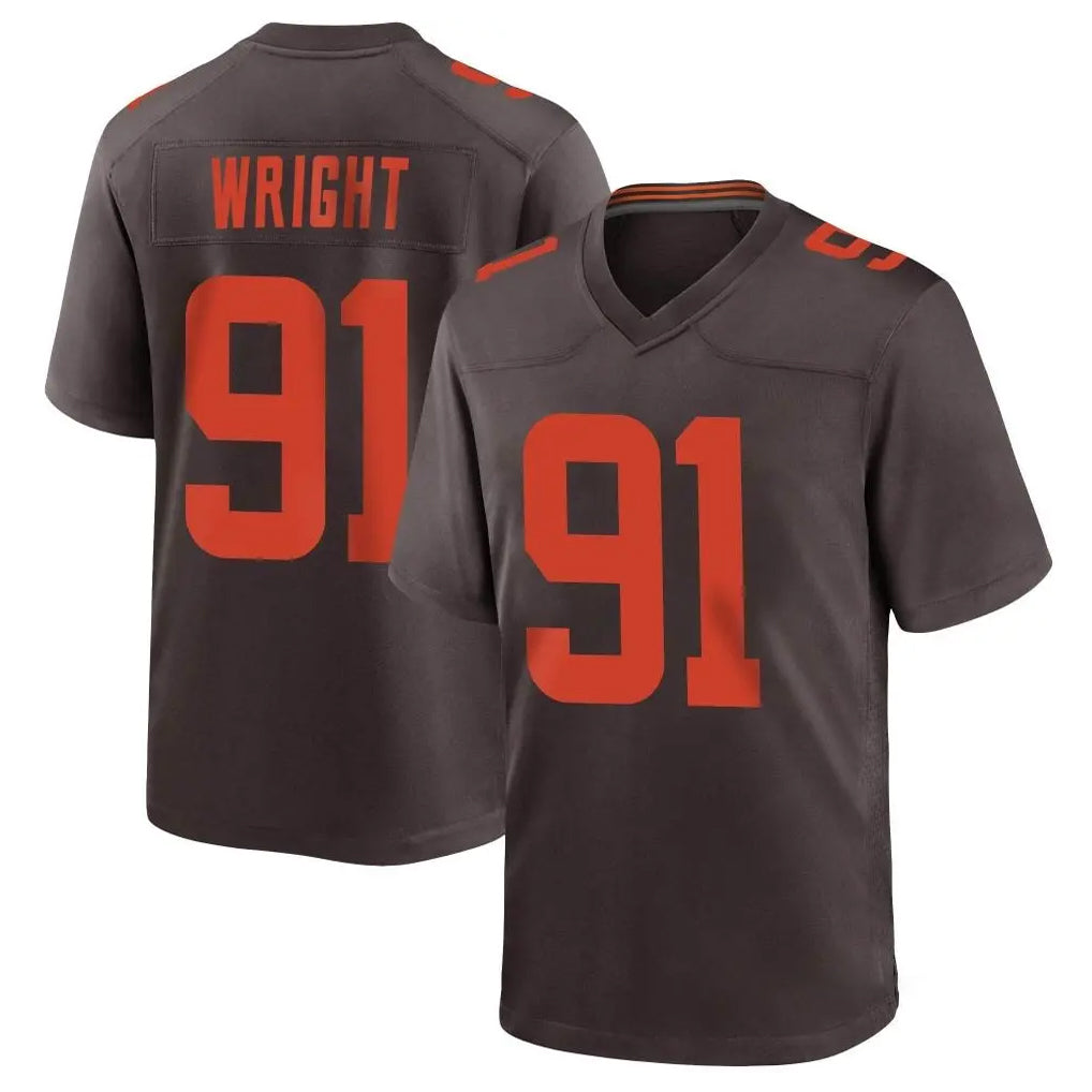 C.Browns #91 Alex Wright Player Brown Alternate Home Game Ddoa Stitched Jerseys