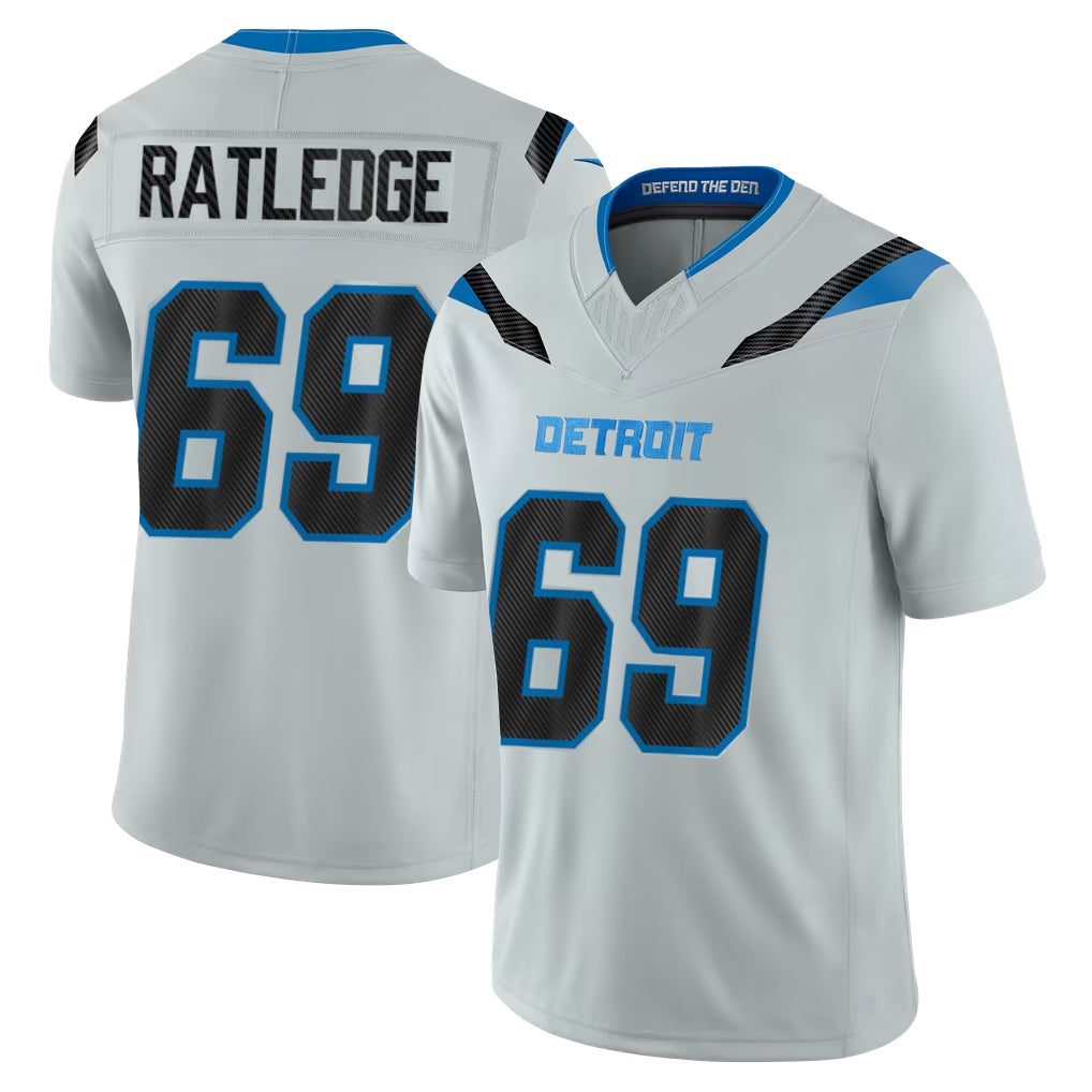 D.Lions #69 Tate Ratledge Player Silver Limited 2026 Rivalries Collection Home Game Ddoa Stitched Jerseys