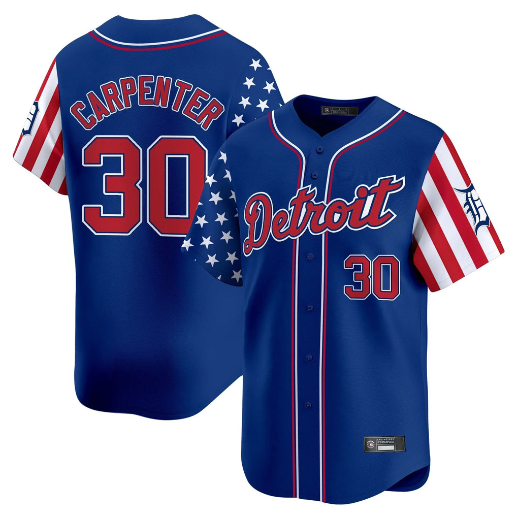D.Tigers #30 Kerry Carpenter Player Royal Independence Day Vapor Premier Limited Ddoa Stitched Jerseys