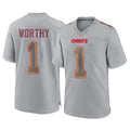 KC.Chiefs #1 Xavier Worthy Player Gray Atmosphere Fashion Game Ddoa Stitched Jerseys