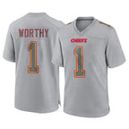 KC.Chiefs #1 Xavier Worthy Player Gray Atmosphere Fashion Game Ddoa Stitched Jerseys