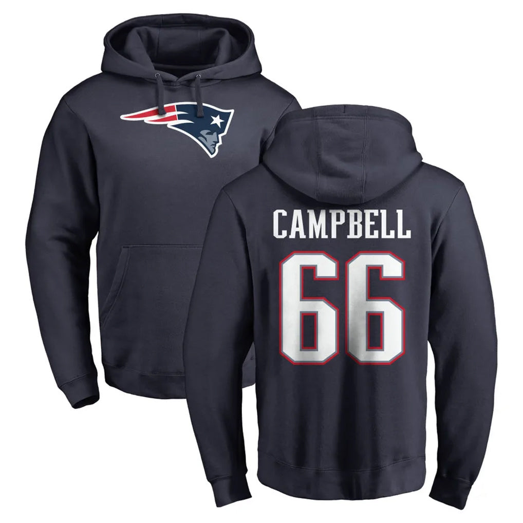 NE.Patriots #66 Will Campbell Player Navy LOGO Pullover Hoodies Home Game Ddoa Stitched Jerseys