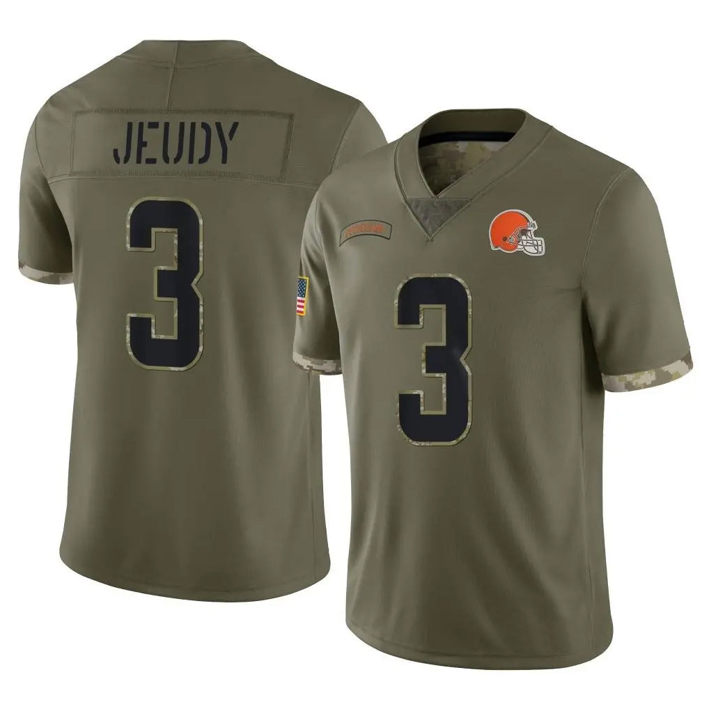 C.Browns #3 Jerry Jeudy Player Olive Salute to Service Limited Game Ddoa Stitched Jerseys