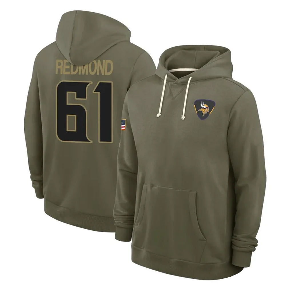 MN.Vikings #61 Jalen Redmond Player Olive Salute to Service Pullover Hoodies Limited Ddoa Stitched Jerseys