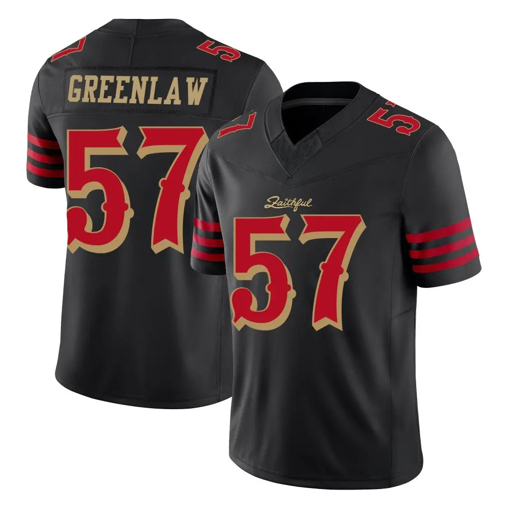 SF.49ers #57 Dre Greenlaw Player Black Limited Rivalries Collection Home Game Ddoa Stitched Jerseys