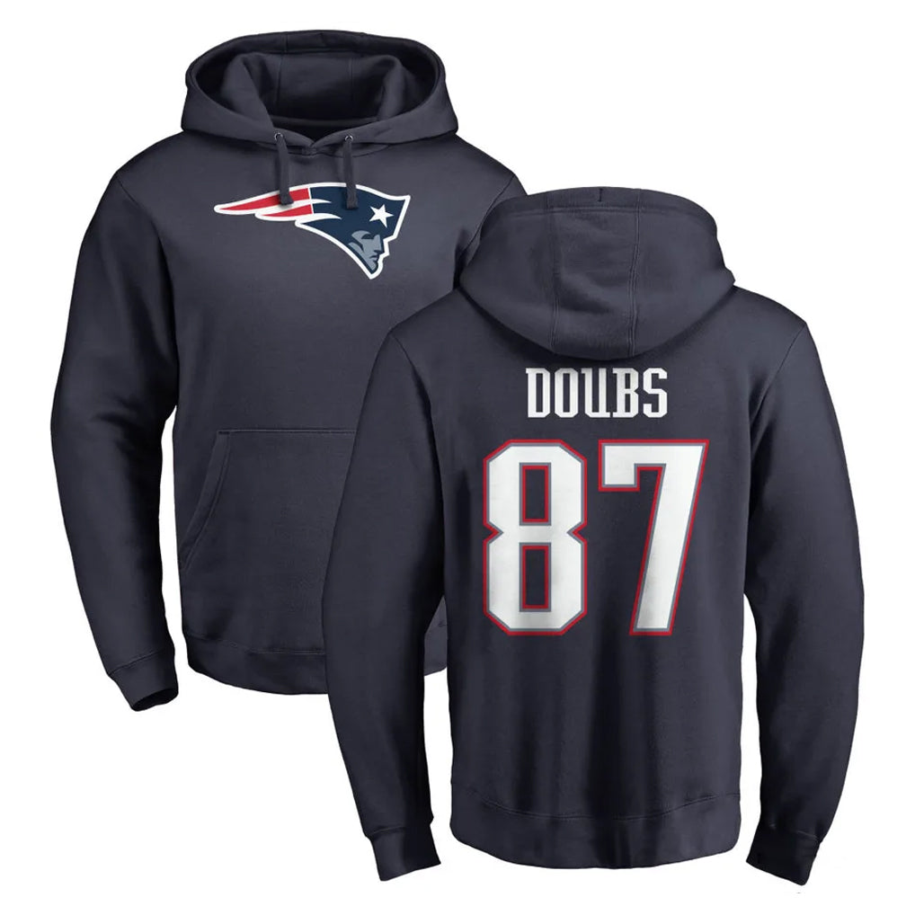 NE.Patriots #87 Romeo Doubs Player Navy LOGO Pullover Hoodies Home Game Ddoa Stitched Jerseys