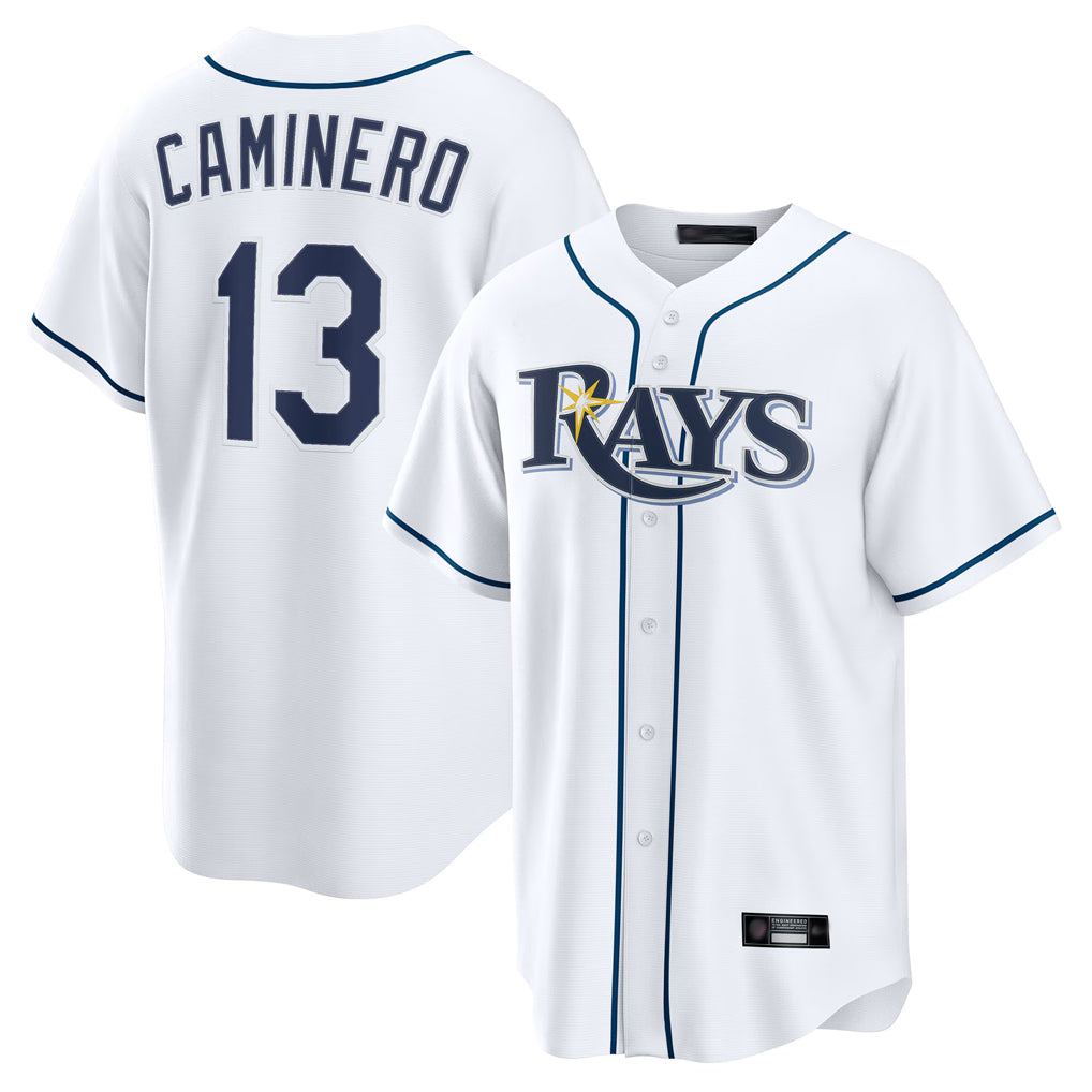 T.Bay Rays #13 Junior Caminero Player White Home Game Ddoa Stitched Jerseys