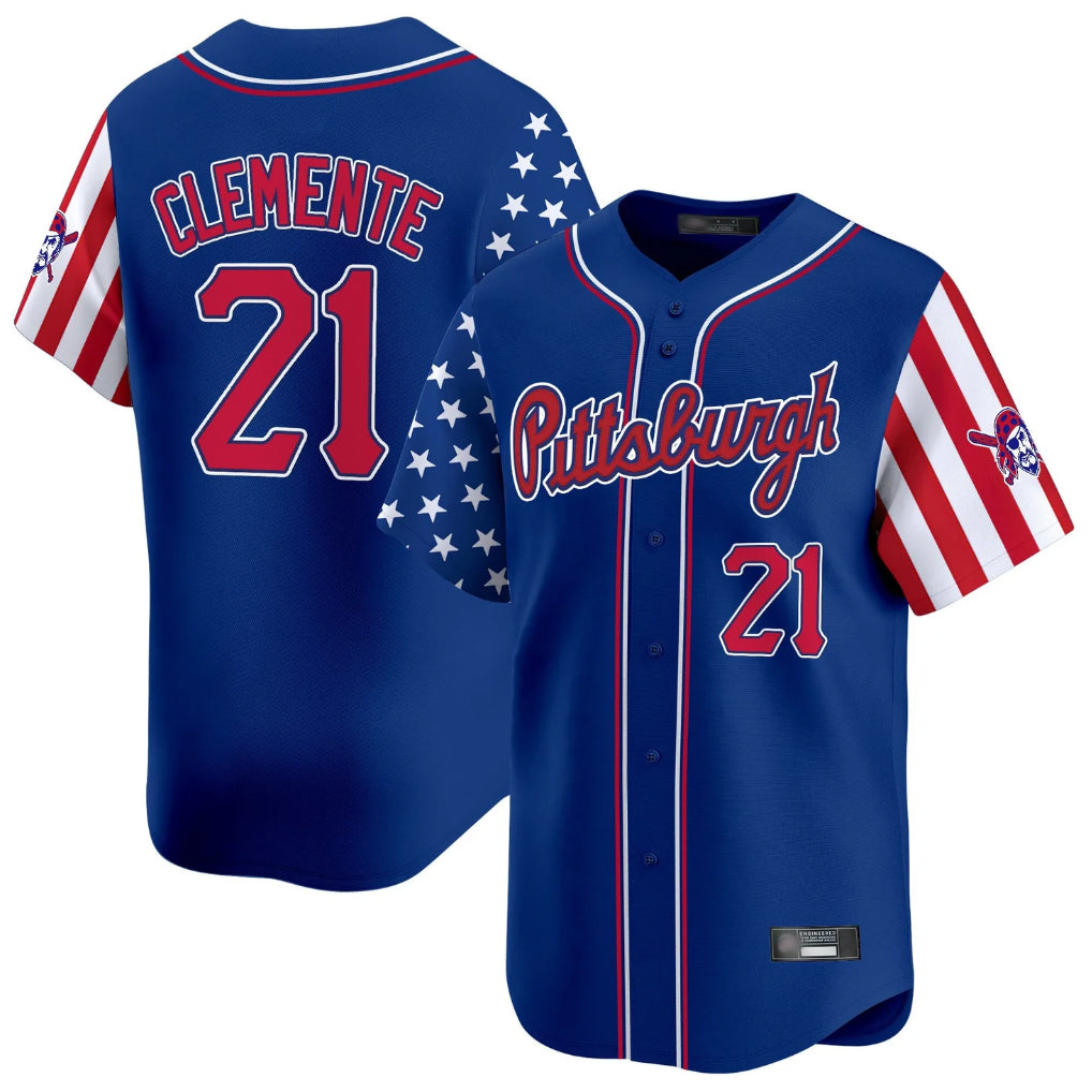 P.Pirates #21 Roberto Clemente Player Royal 2025 Independence Day Vapor Premier Limited Ddoa Stitched Jerseys