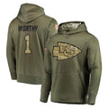 KC.Chiefs #1 Xavier Worthy Player Olive Salute to Service Pullover Hoodies Home Game Ddoa Stitched Jerseys