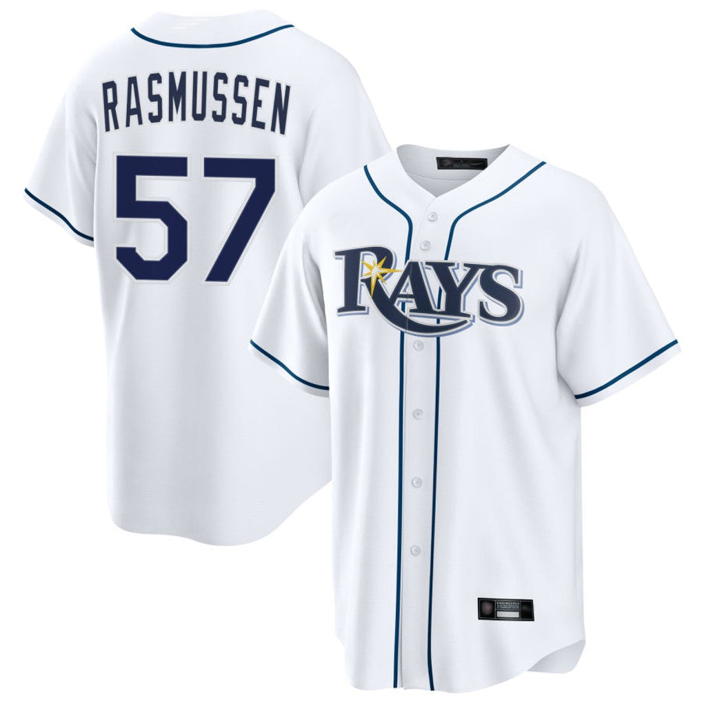 T.Bay Rays #57 Drew Rasmussen Player White Home Game Ddoa Stitched Jerseys
