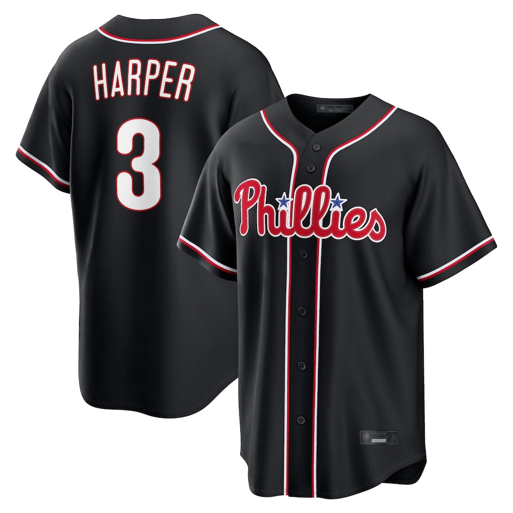P.Phillies #3 Bryce Harper Player Black Fashion Out Home Game Ddoa Stitched Jerseys