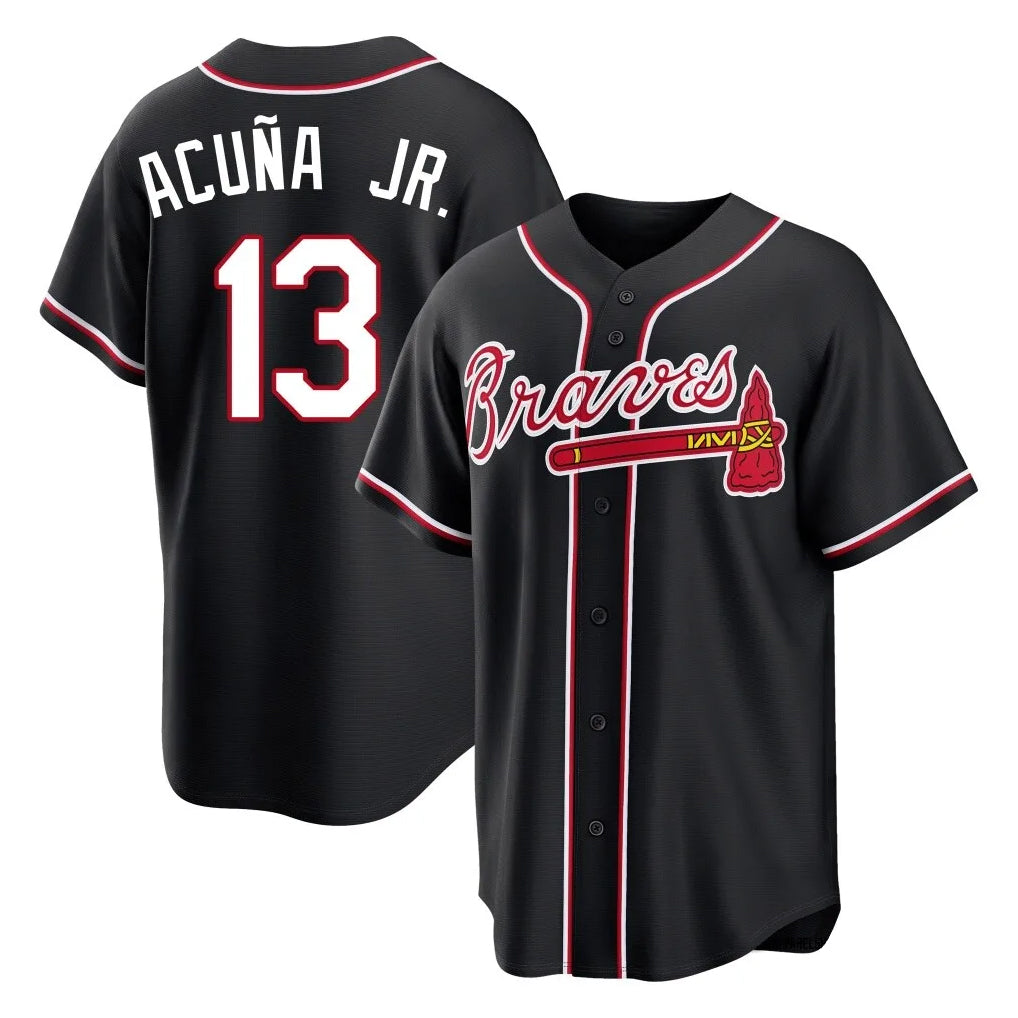 A.Braves #13 Ronald Acuna Jr Player Black Fashion Out Game Ddoa Stitched Jerseys