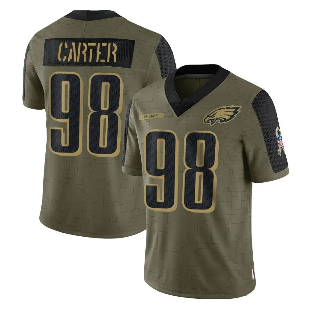 P.Eagles #98 Jalen Carter Player Olive Salute To Service Limited Game Ddoa Stitched Jerseys