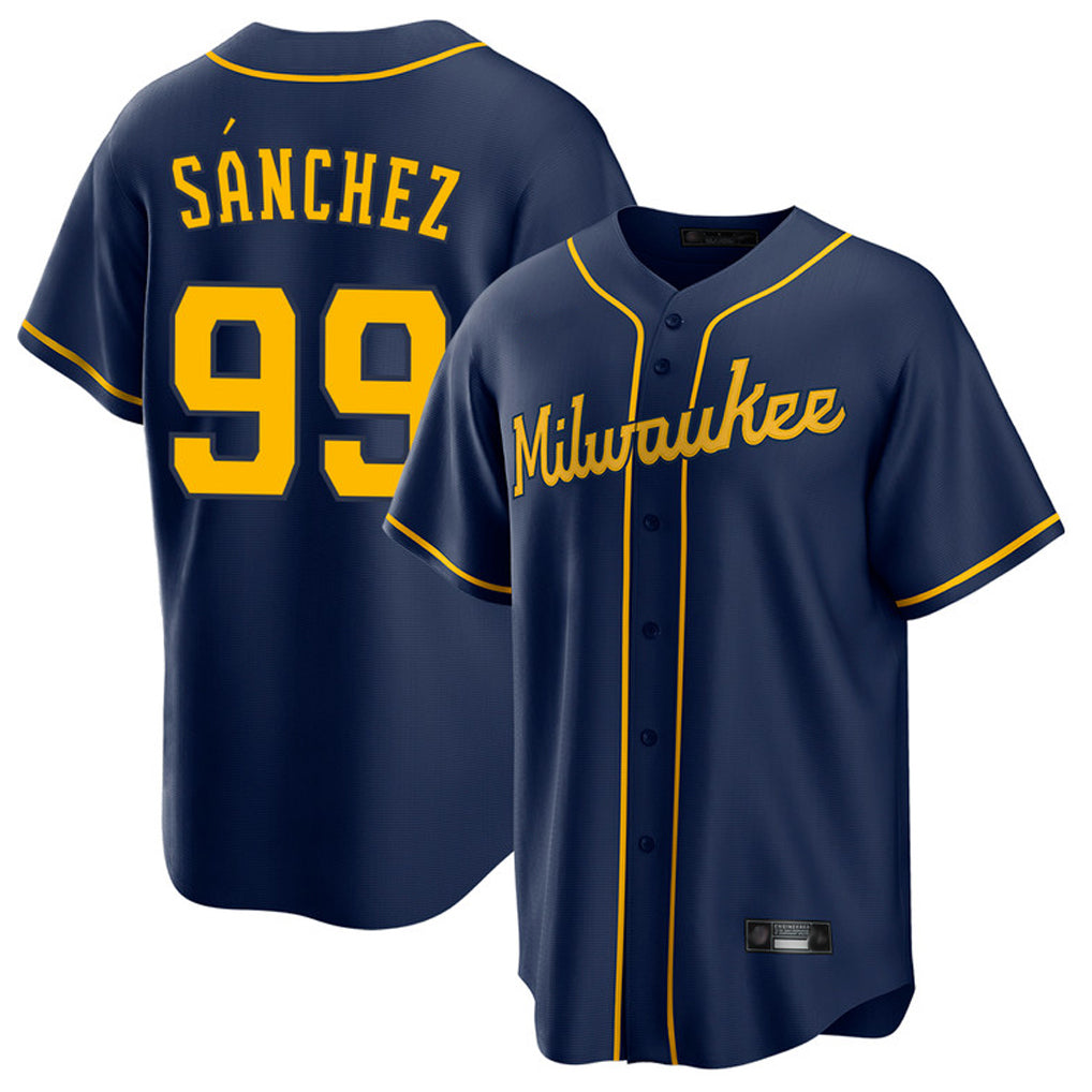 M.Brewers #99 Gary Sanchez Player Navy Home Game Ddoa Stitched Jerseys
