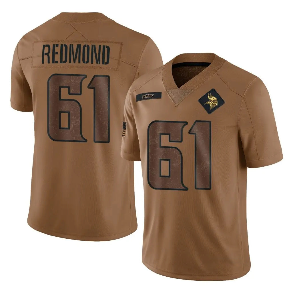 MN.Vikings #61 Jalen Redmond Player Brown Salute To Service Limited Ddoa Stitched Jerseys