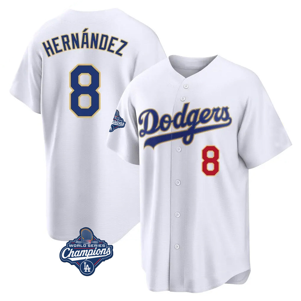LA.Dodgers #8 Enrique Hern¨¢ndez Player Gold White World Series Meet 2026 Collection Stadium Limited Ddoa Stitched Jerseys