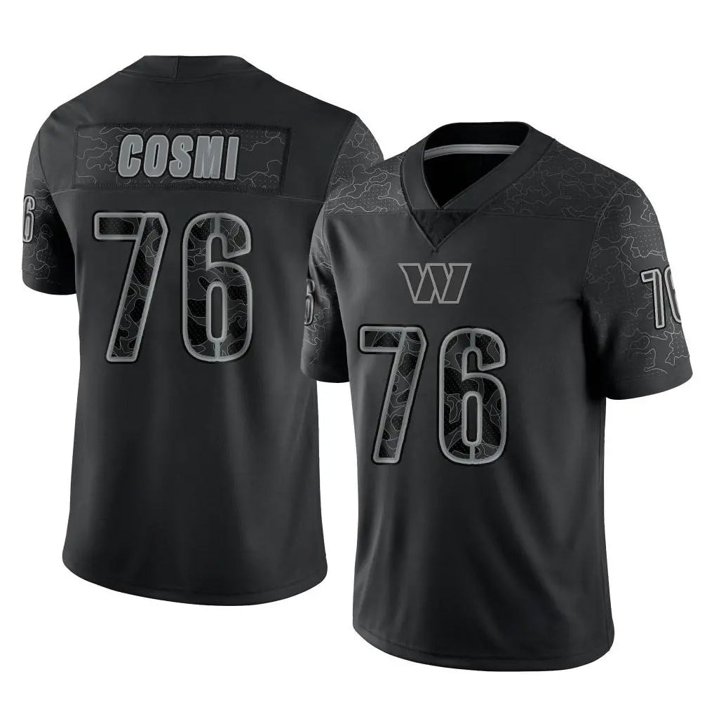 W.Commanders #76 Sam Cosmi Player Black Limited Reflective Home Game Ddoa Stitched Jerseys