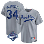 LA.Dodgers #34 Fernando Valenzuela Player Gray World Series Meet Game Limited Home Ddoa Stitched Jerseys