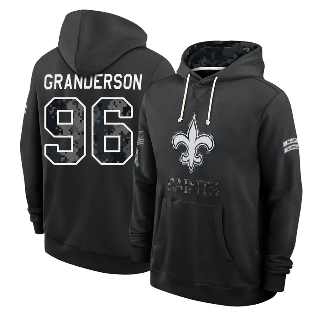 NO.Saints #96 Carl Granderson Player 2026 Black Logo Pullover Hoodies Limited Game Ddoa Stitched Jerseys