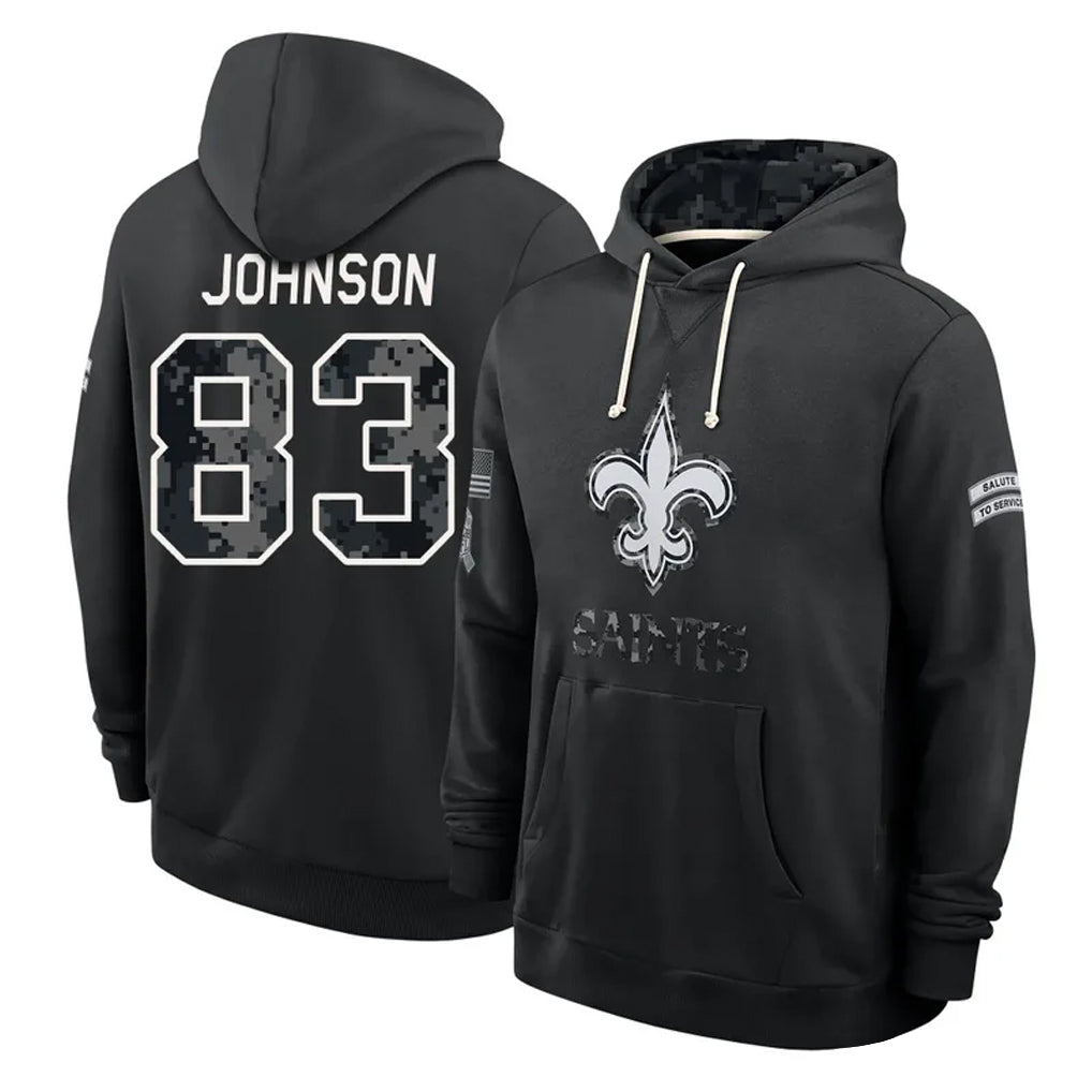 NO.Saints #83 Juwan Johnson Player 2026 Black Logo Pullover Hoodies Limited Game Ddoa Stitched Jerseys