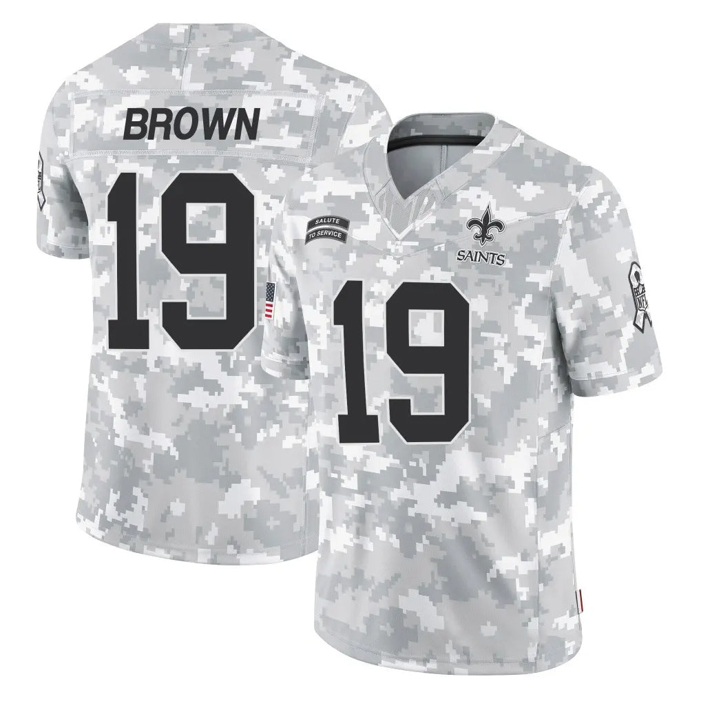 NO.Saints #19 Barion Brown Player Arctic Camo Salute To Service Limited Game Ddoa Stitched Jerseys