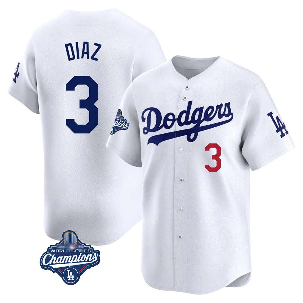 LA.Dodgers #3 Edwin D¨ªaz Player White World Series Meet Limited Home Ddoa Stitched Jerseys