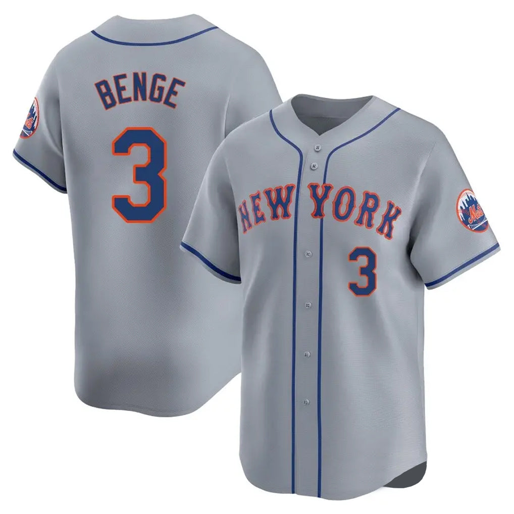NY.Mets #3 Carson Benge Player Gray Road Limited Home Ddoa Stitched Jerseys