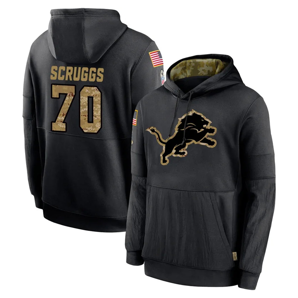 D.Lions #70 Juice Scruggs Player Black Salute to Service Hoodies Limited Game Ddoa Stitched Jerseys