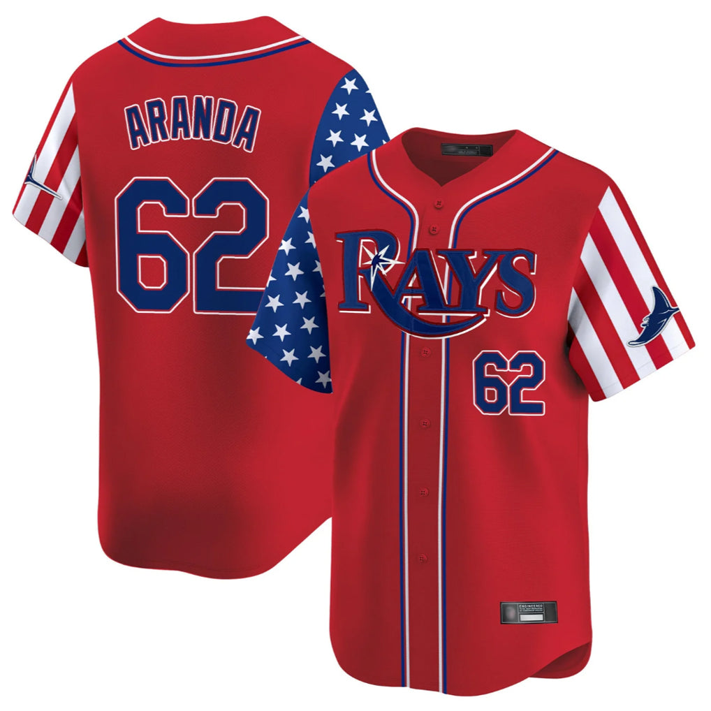 T.Bay Rays #62 Jonathan Aranda Player Red 2025 Independence Day Vapor Premier Limited Ddoa Stitched Jerseys
