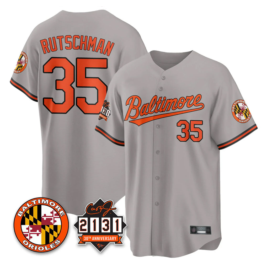 B.Orioles #35 Adley Rutschman Player Gray 30th Anniversary of 2131 Home Game Ddoa Stitched Jerseys