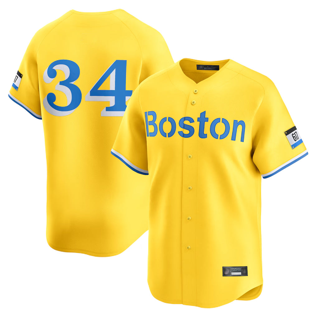 B.Red Sox #34 David Ortiz Player Yellow Limited Home Game Ddoa Stitched Jerseys