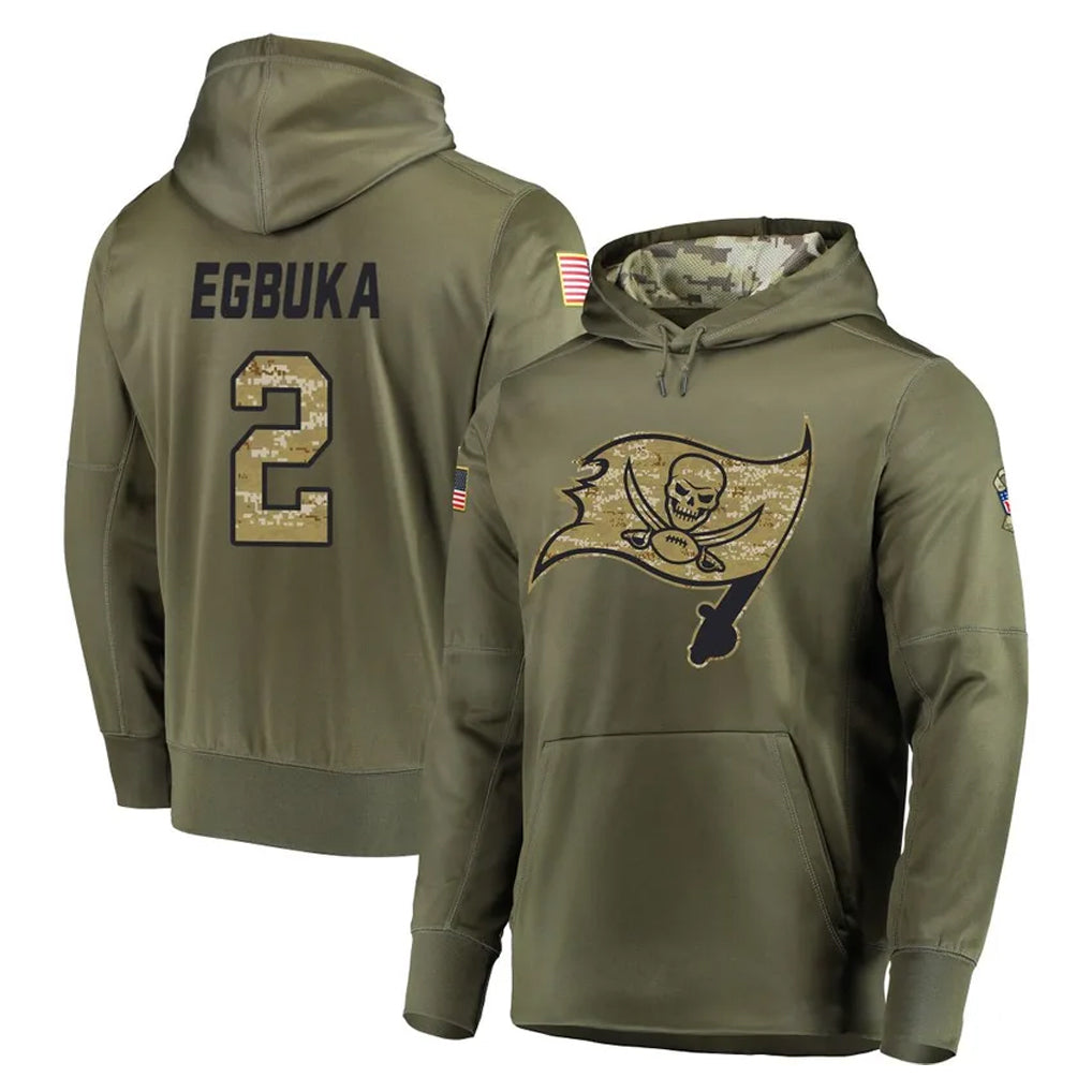 TB.Buccaneers #2 Emeka Egbuka Player Olive Salute to Service Pullover Hoodie Home Game Ddoa Stitched Jerseys